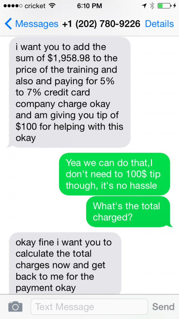 They want to send me the money to pay for the van, then have me wire that money to an account so when it 'bounces' I am the one who loses the $$